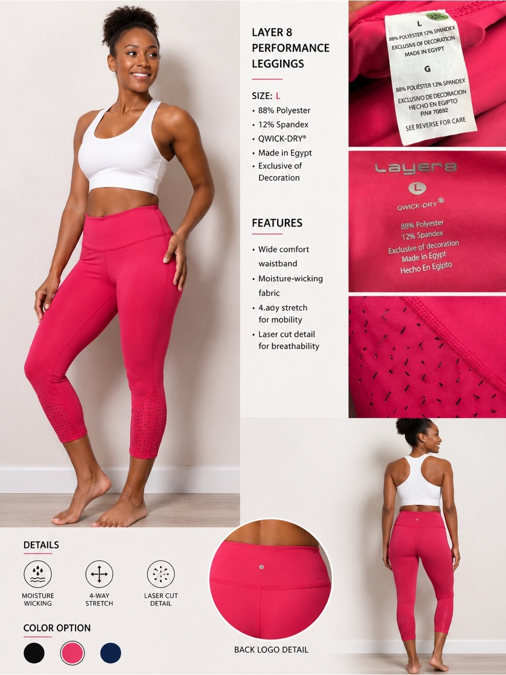 Layer 8 Women's Performance Capri Leggings — Fuchsia Pink